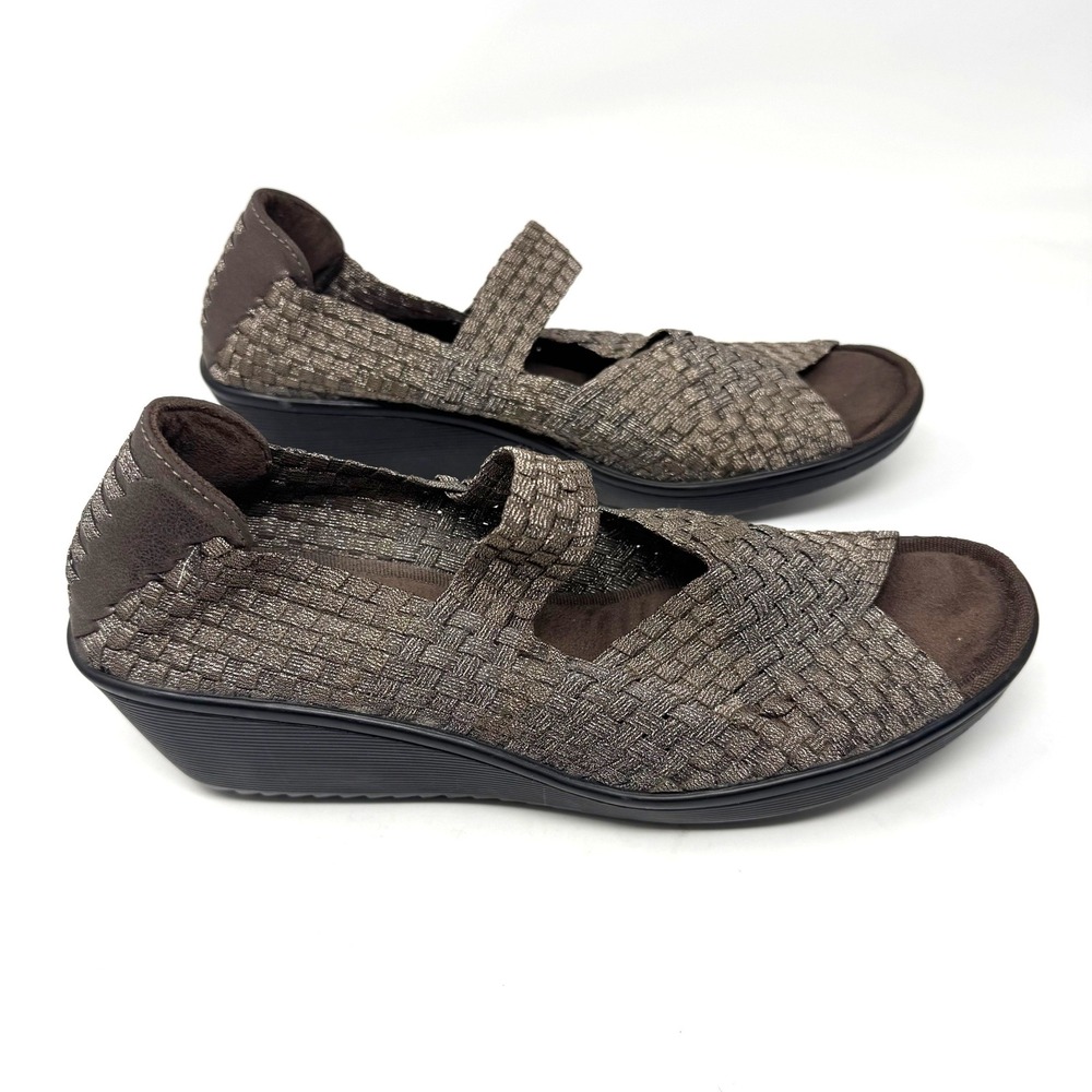 Bernie Mev Lulia Bronze Metallic Woven Elastic Mary Jane Wedge Sandals Womens 10